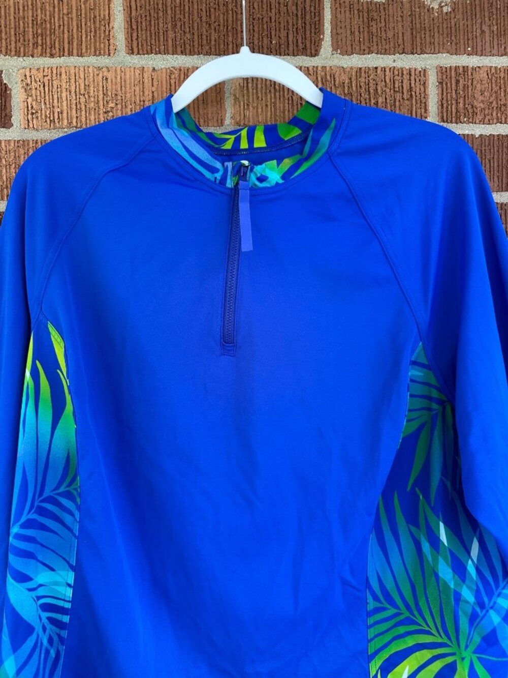 Lands' End Long Sleeve Rash Guard Swim Shirt Blue Green Palm UPF 50 Plus Size 2X - Picture 3 of 10